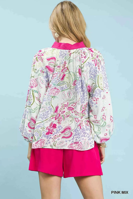 Paisley Floral Contrast Trim Blouse bfda37ec-432a-40e5-b5ae-81aa943b237d-Max-Origin