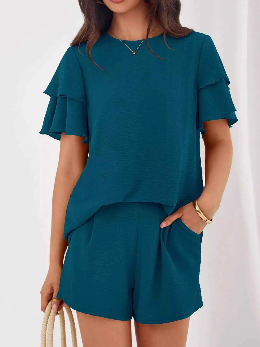 Ruffle Sleeve Top and Shorts Two-Piece Set bfdc858df1cb44288eca96e88ec5244d-Max-Origin