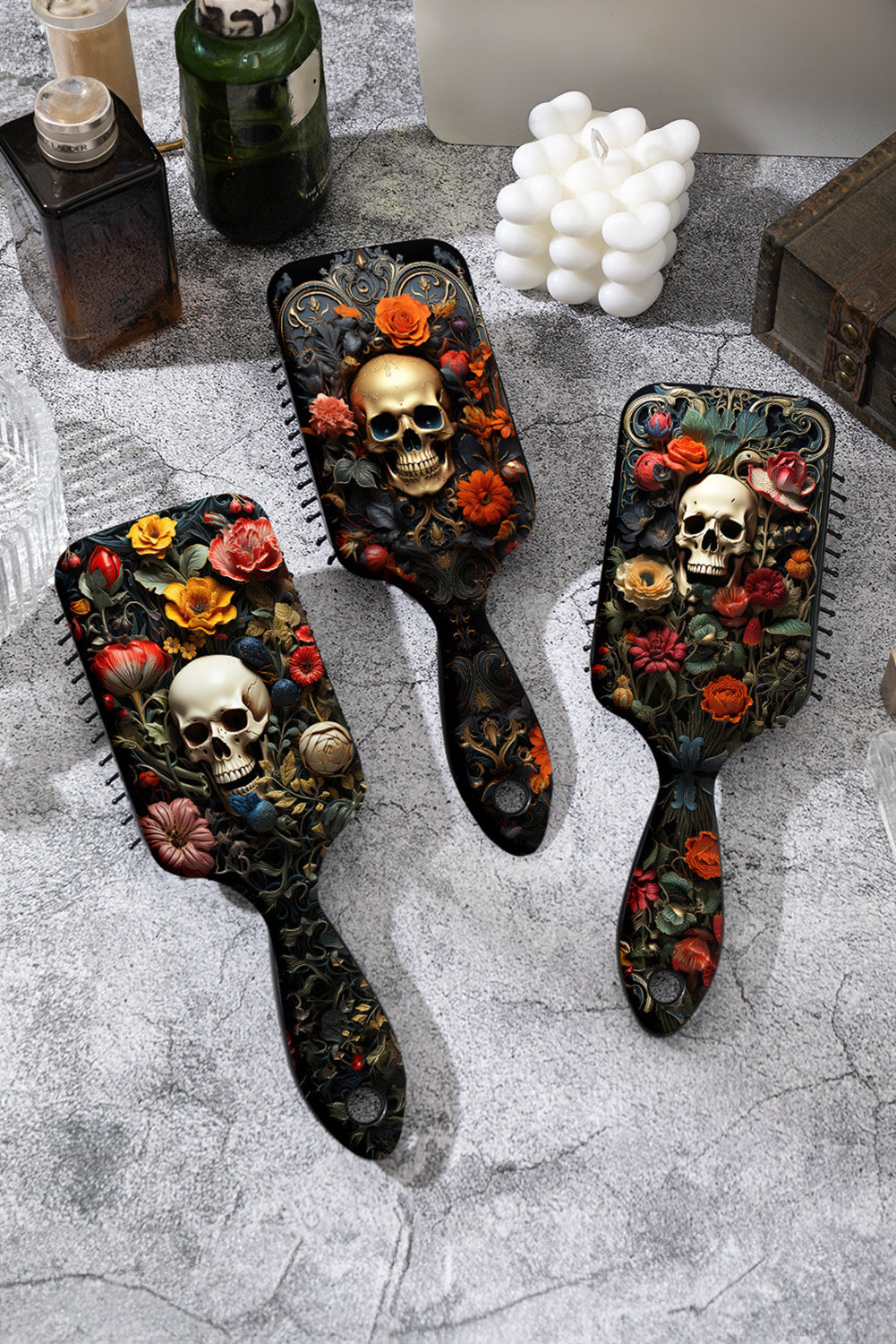Black Halloween Floral Skull Air Cushion Comb bfe32e1f676f8c83