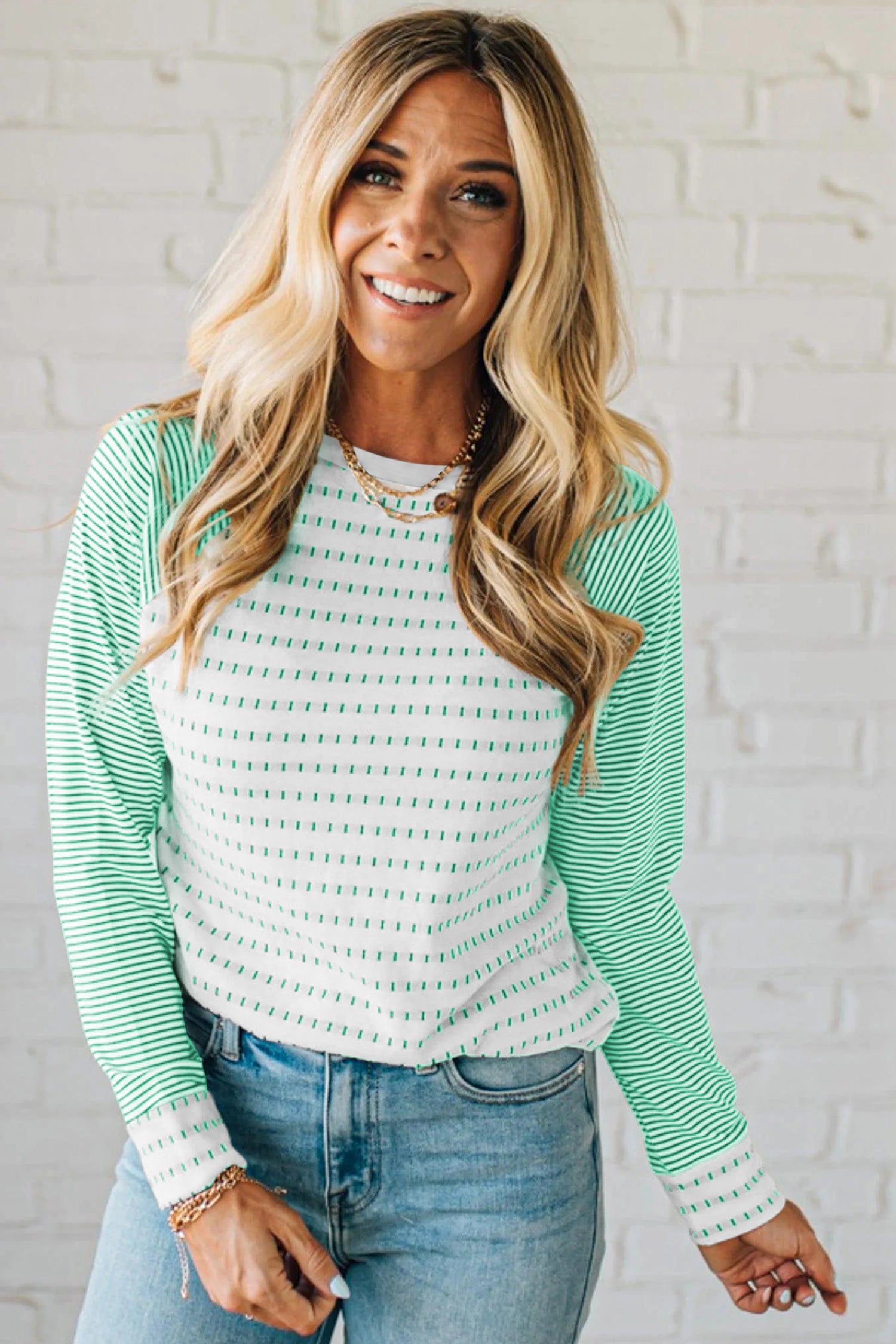 Rose Stripe Raglan Patchwork Long Sleeve Tee bfeed38079934350