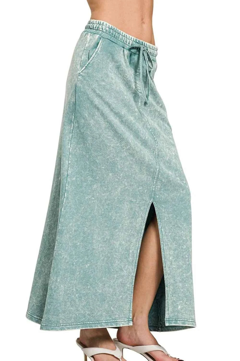 Zenana French Terry Acid Washed Front Slit Long Skirts bff4482a-7415-4465-aba3-1e706acb90b7-Max-Origin