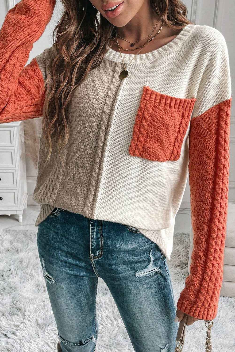 Vineyard Green Colorblock Pocket Drop Shoulder Sweater bffb2c9737aa7234