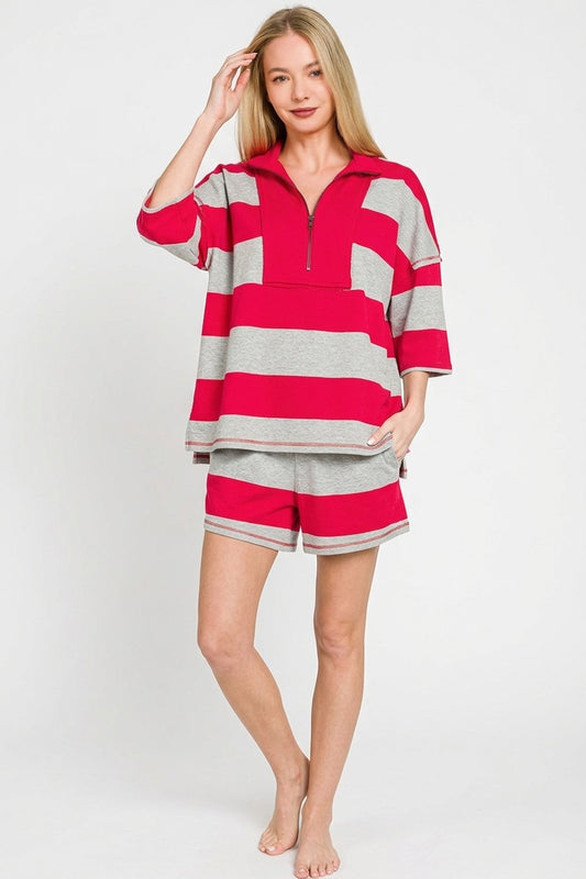 Frenchterry Striped Half Zip Top & Shorts Set bffba3aa-6ff9-4ab1-89a7-bce4c83675fa-Max