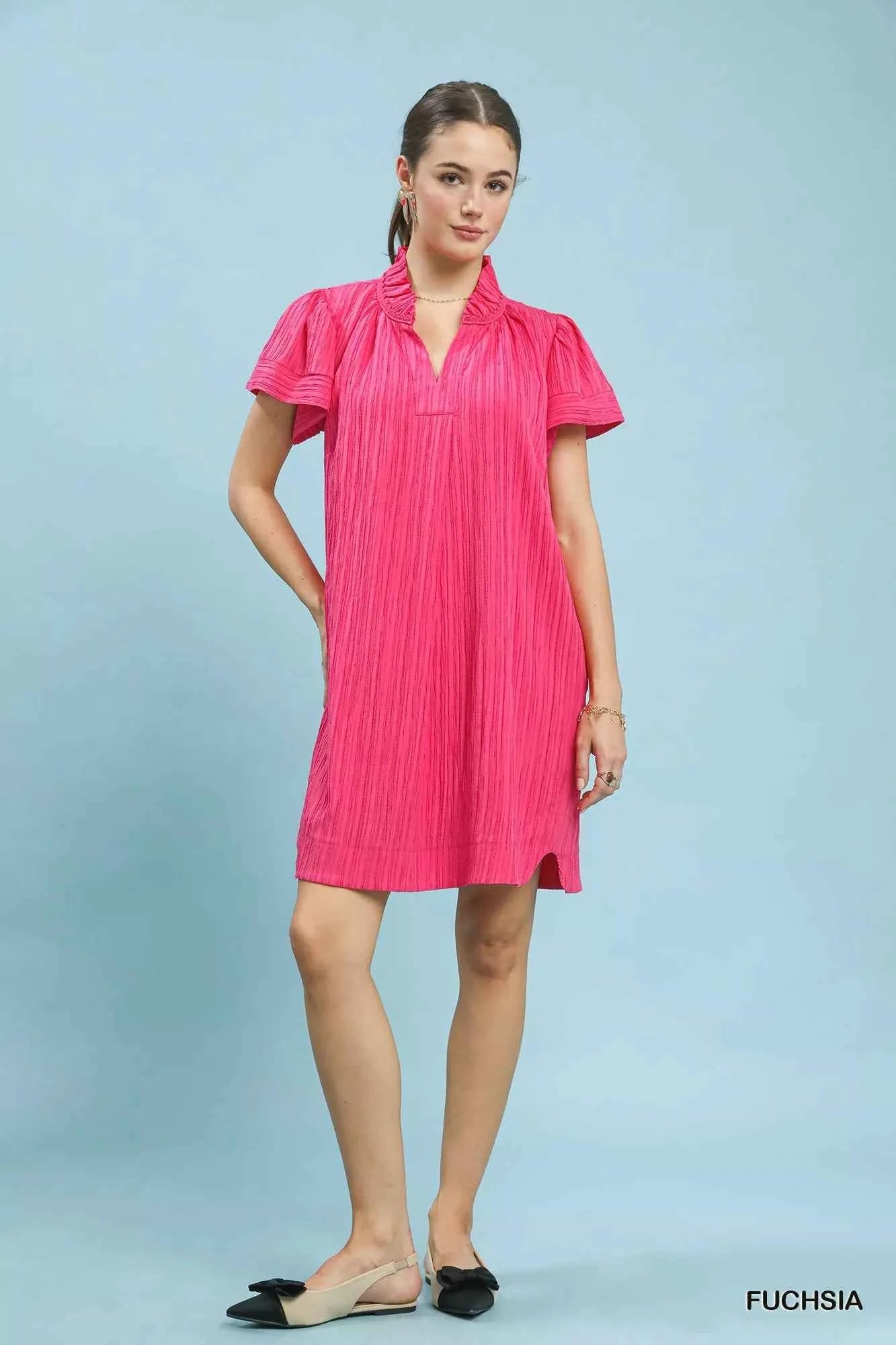 Umgee Flutter Sleeve V-Neck Shift Dress bffca25b-1905-4ca0-ab37-50fd4dad0532-Max-Origin