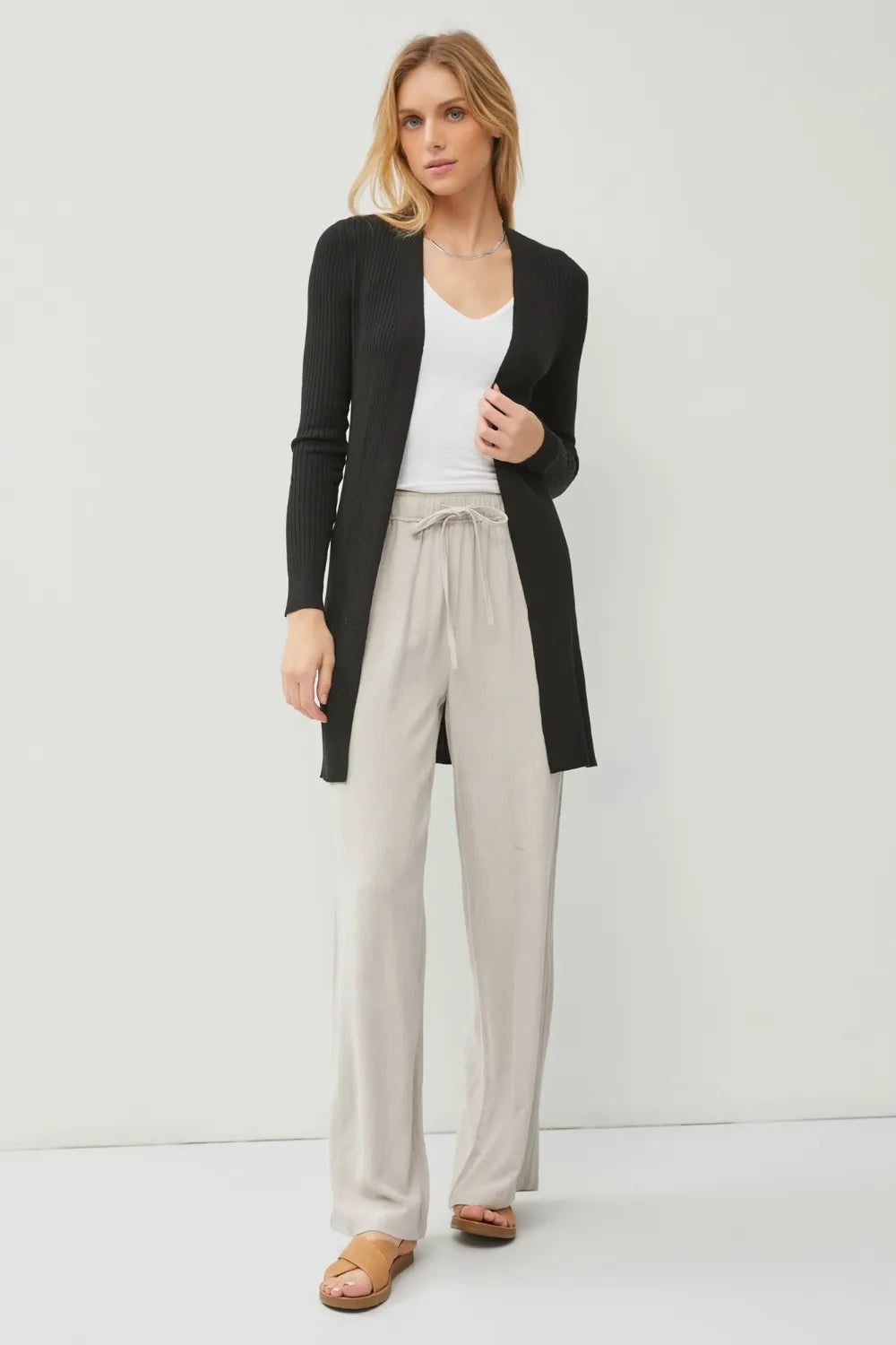 Be Cool Ribbed Open Front Long Sleeve Cardigan BLACK bffe774a-22d4-47eb-a9f7-21045a9481f7-Max