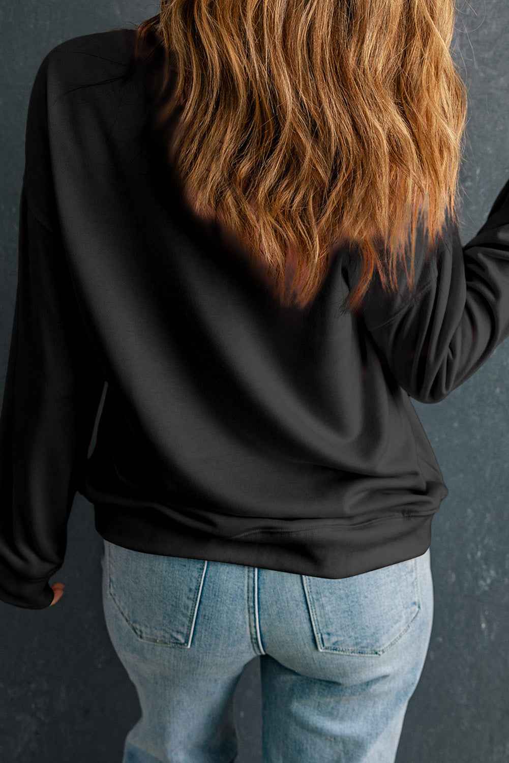 Black Christmas Fashion Sequin Ribbon Bow Patched Drop Shoulder Sweatshirt c00234bc79d612d0