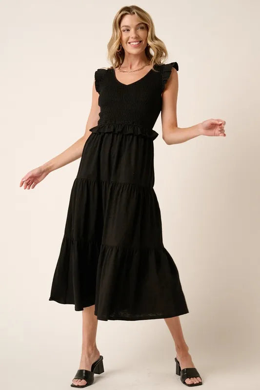 Smocked Ruffled Tiered Midi Dress c00e8294-923e-40e6-9ea3-40b774427ee6-Max