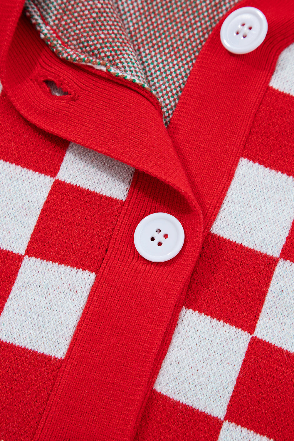 Red Checkered Christmas Tree Pattern Button V Neck Knit Cardigan c011a15d1d752ad9
