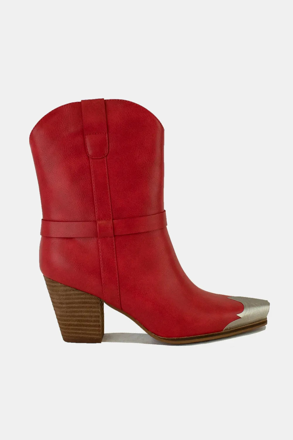 Beast Fashion Faux Leather Metal Toe Ankle Boots Red c015b70e-36bd-4315-ab37-2095a5487a39-Max