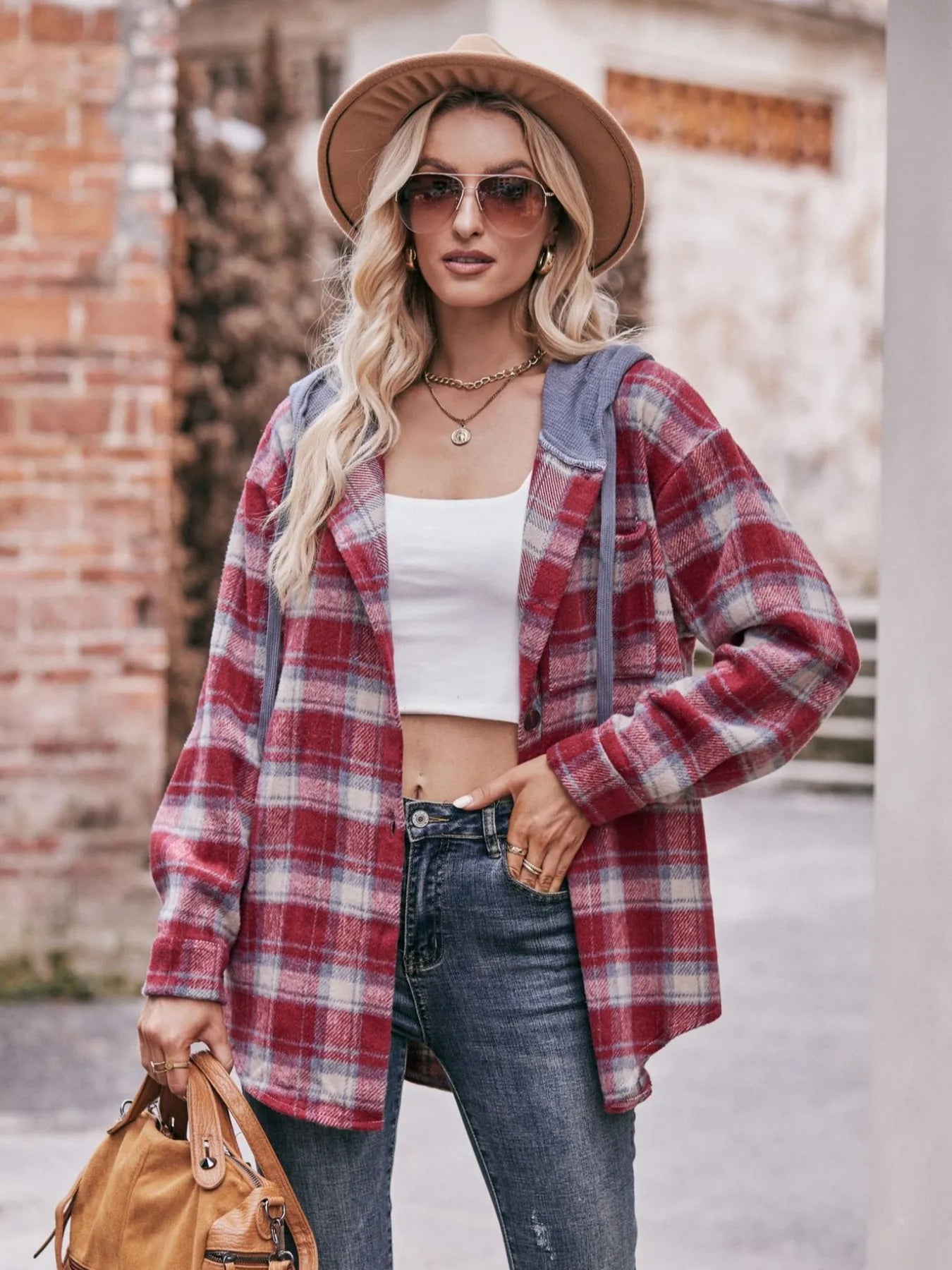 Oversized Plaid Button Up Shacket Deep Red c0164c01-eff8-4df1-8236-b85b235fd296-Max-Origin