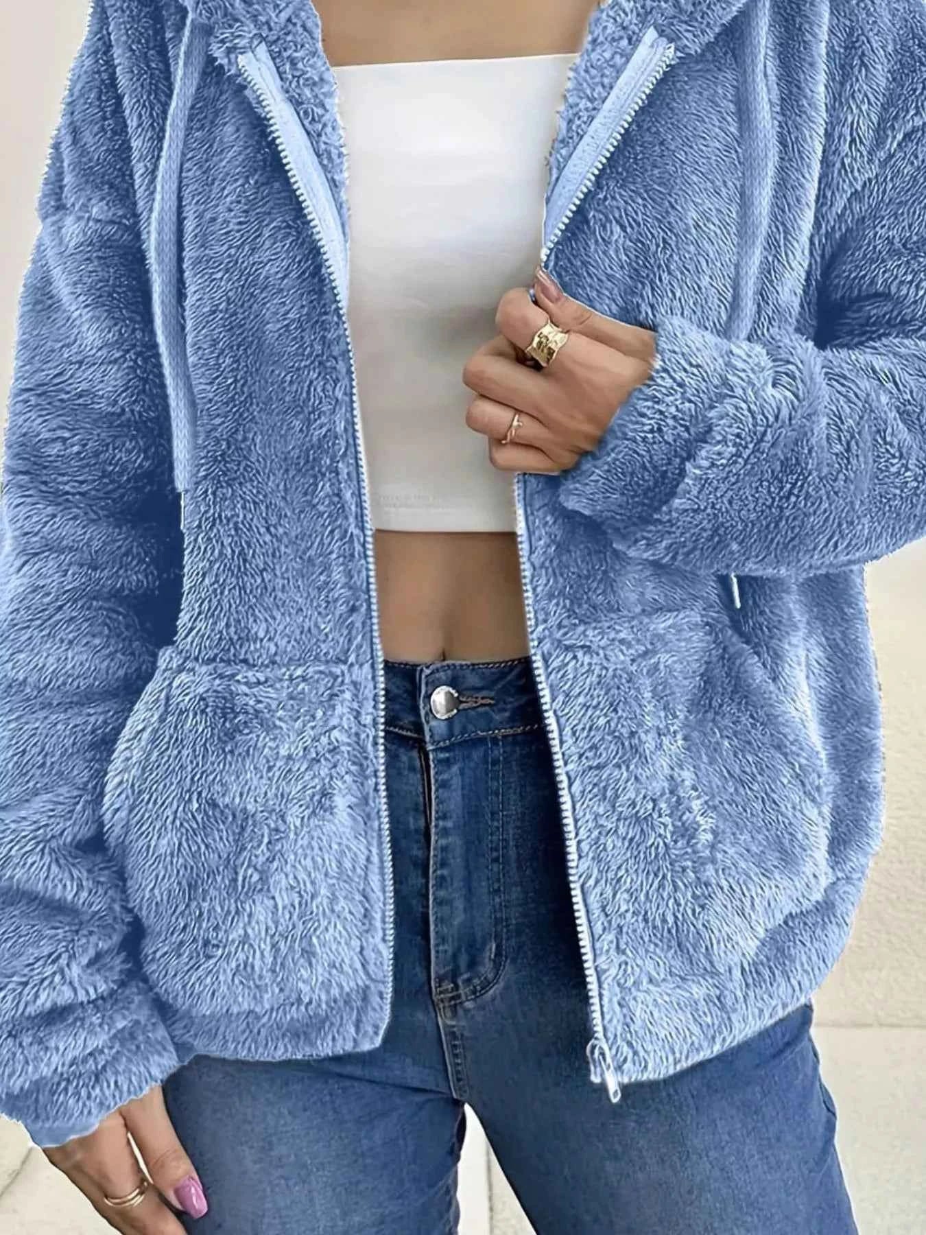 Drawstring Fleece Zip-Up Outerwear c01a49fd-890b-42a0-bbd1-bf2d73a16a65-Max-Origin