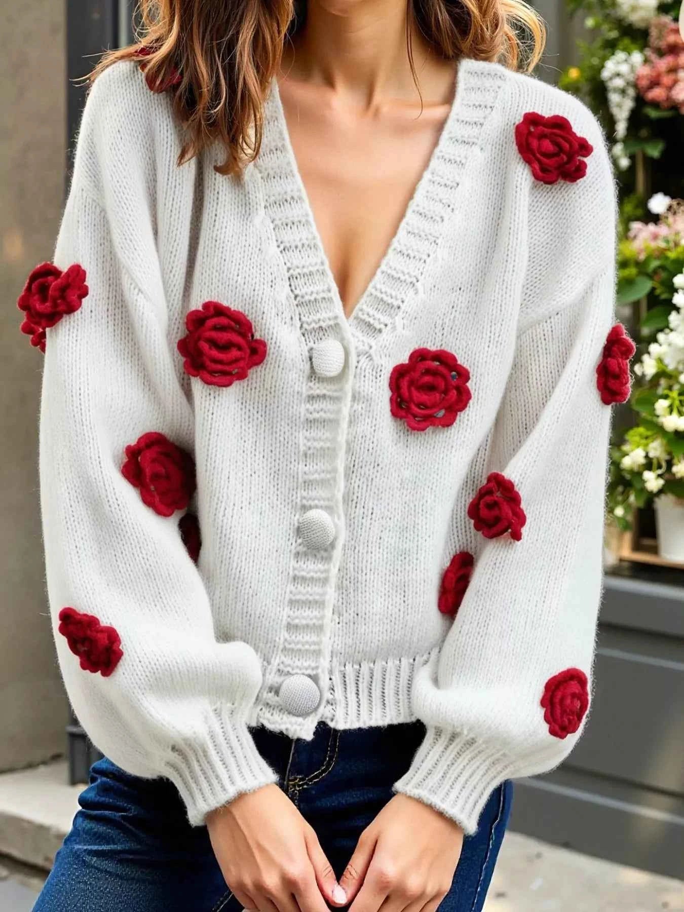 Rose Embellished V-Neck Cardigan c02332c4-5f31-493c-8818-a1ac22e68855-Max-Origin