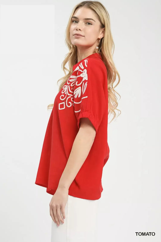 Floral Embroidered Sleeve Blouse c02480d2-a08b-4a63-b018-ee97bee84158-Max-Origin