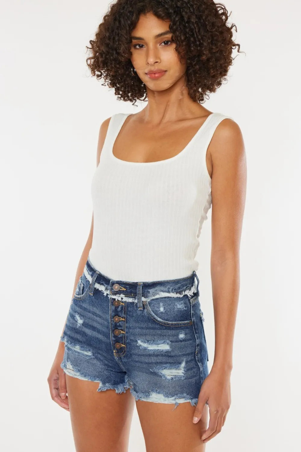 Kancan Distressed Button Fly Denim Shorts c0278b56-3e2e-4aa6-8d6f-90c73d624627-Max