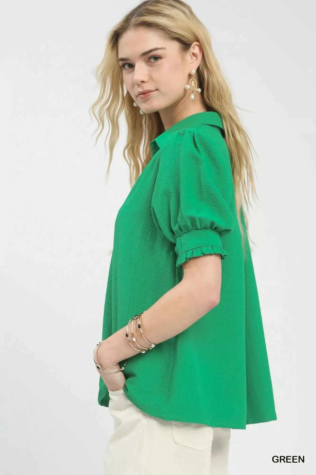 Umgee Seersucker Puff Sleeve Blouse c02a1120-039b-469c-af59-0edec19ab7a5-Max-Origin