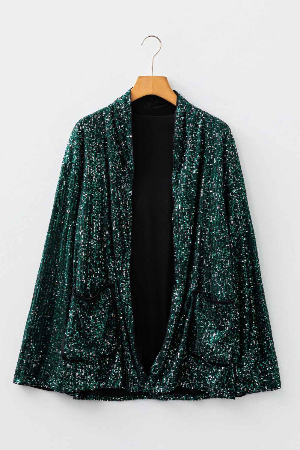 Evergreen Glitter Sequin Open Front Long Sleeve Top c02c8b745e589d36