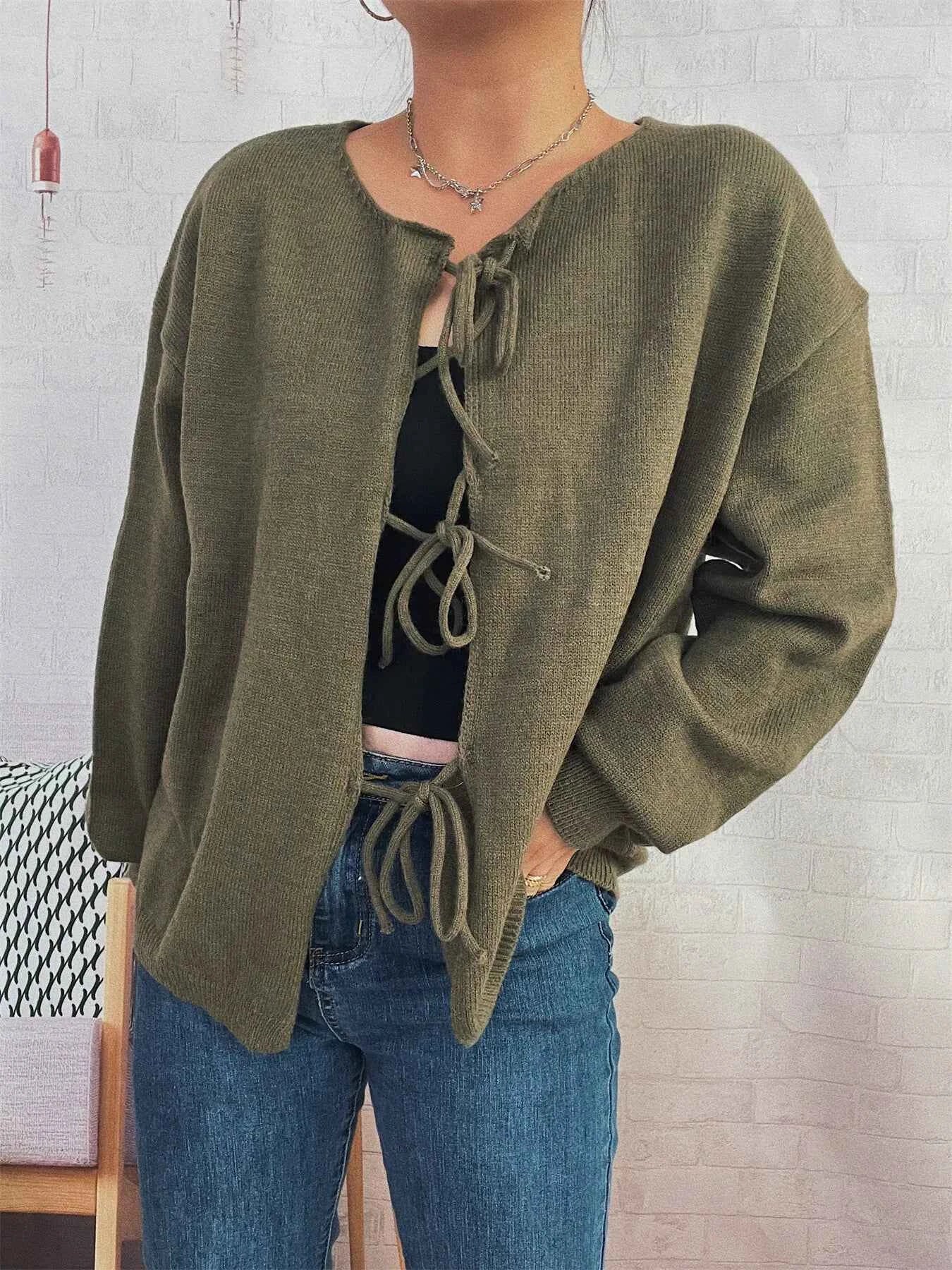 Tie Front Drop Shoulder Cardigan c03560f74cd8430599c365b6dc049241-Max-Origin