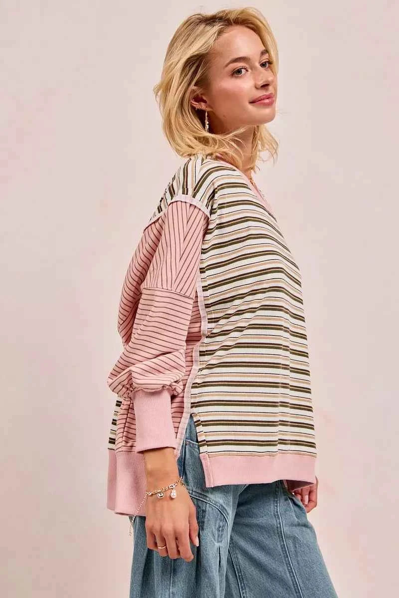 BiBi Stripe Mixed Top With Cut Edge And Reverse Outseam c0382d650b534fedadc10bc5e515c82e-Max-Origin