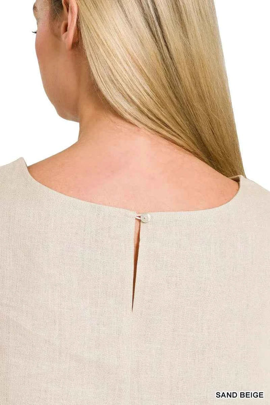 Linen Round Neck Cap Sleeve Top c039b8f1439f4d6dadb01a7e84d4eab1-Max-Origin