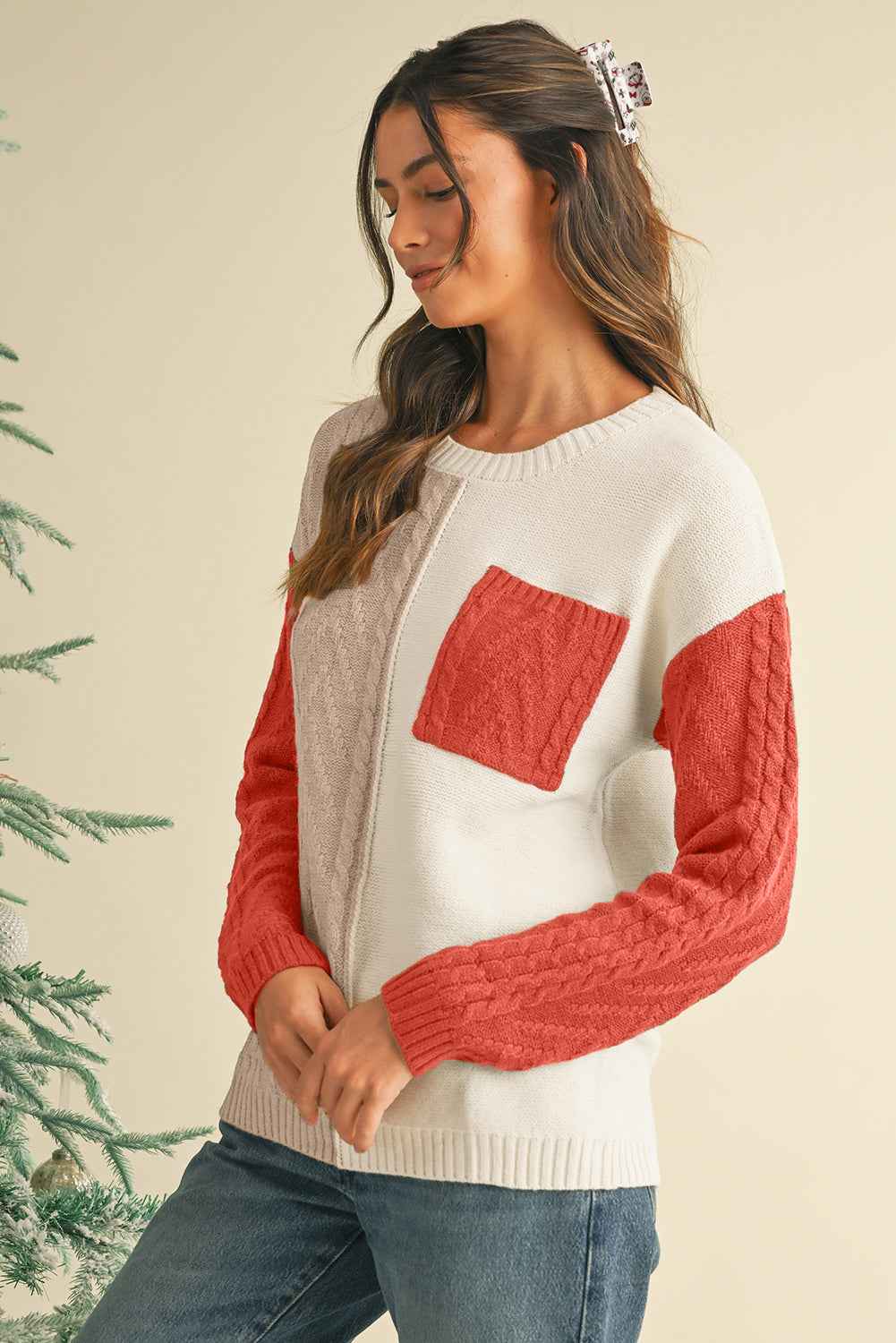 Vineyard Green Colorblock Pocket Drop Shoulder Sweater c03fe406464bc0bd