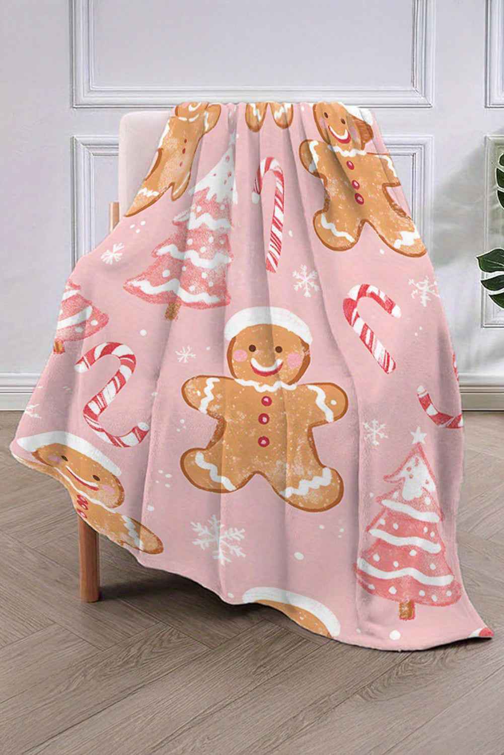 Pink Christmas Gingerbread Candy Cane Soft Throw Blanket Pink ONE SIZE polyester fiber c0476393c19c07da