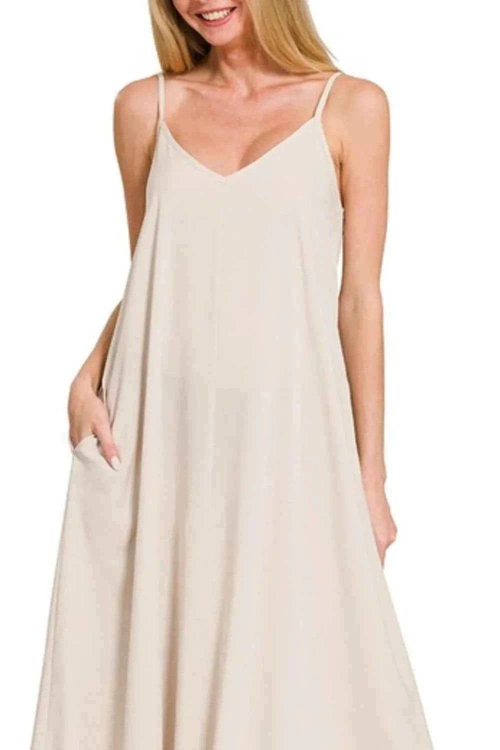 Zenana Woven Arc Hem Cami Dress With Flowy Pockets c04e5a47-e02a-4327-be7d-7ab9ff75e071-Max-Origin