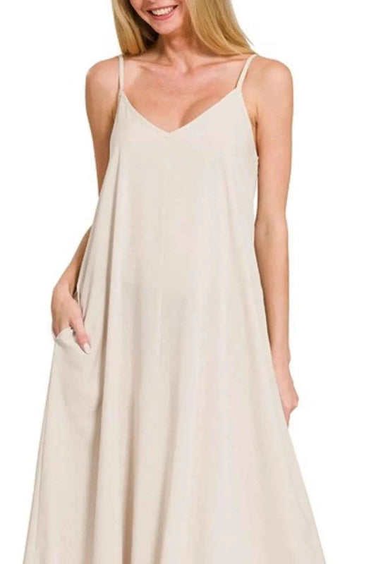 Zenana Woven Arc Hem Cami Dress With Flowy Pockets c04e5a47-e02a-4327-be7d-7ab9ff75e071-Max-Origin