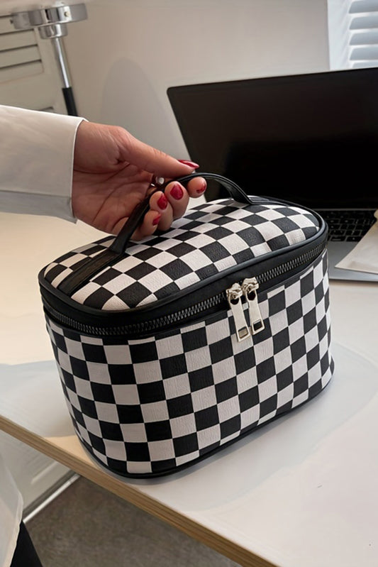 Black Checkered Zipper Large Cosmetic Bag with Handle c0511c2b42ccf0fa