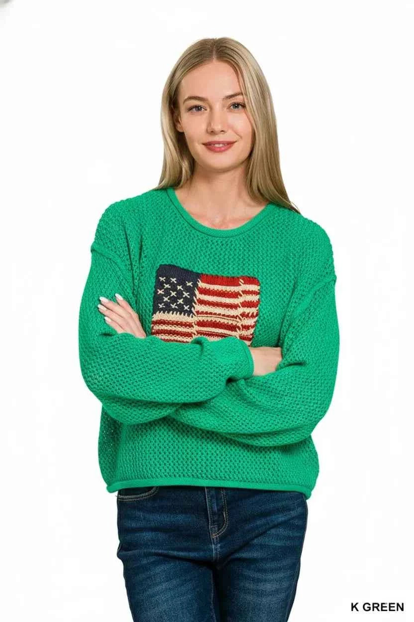 Zenana American Flag Crew Neck Sweater c05786d5-cd7f-4578-a38a-e4747170b041-Max-Origin