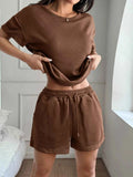 Textured Knit Round Neck Top and Shorts Set Brown c058227690744f4c8d6cb8bc64a4ee58-Max-Origin