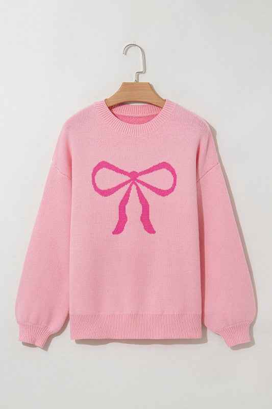 Valentine Bow Long Sleeve Crewneck Sweater Pink c059d317-7356-4ba3-9980-19d8d9dcd64b