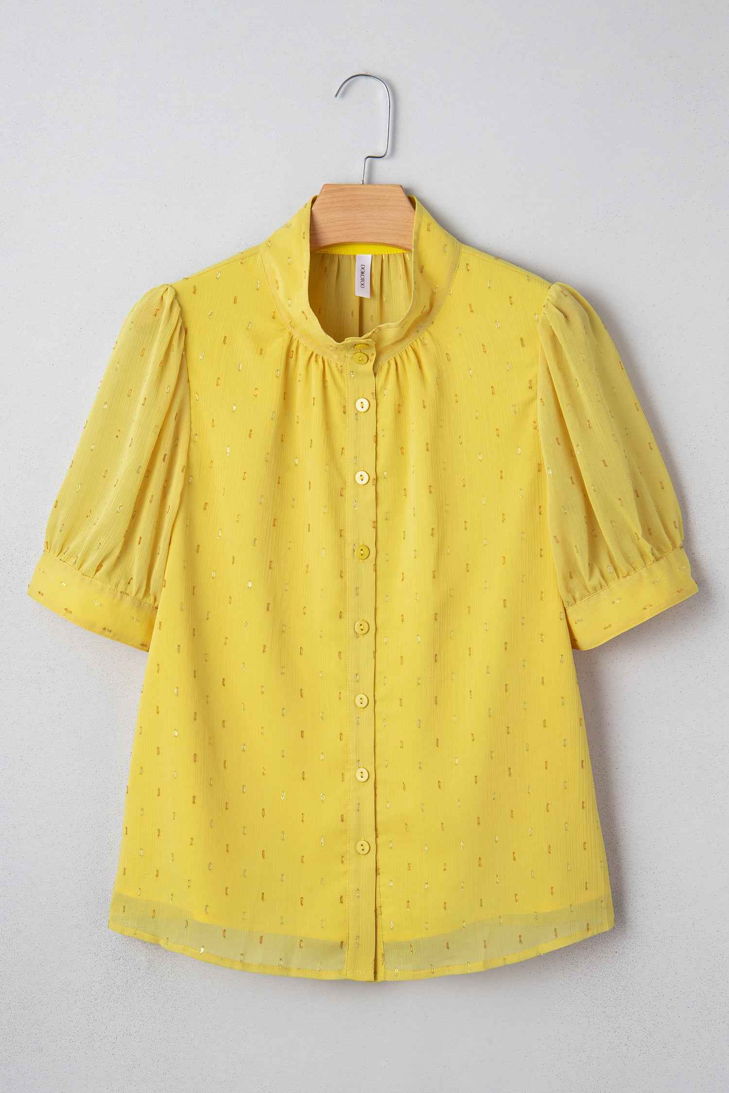 Yellow Cream Metallic Jacquard Short Sleeve Shirt c05d9fa820149968