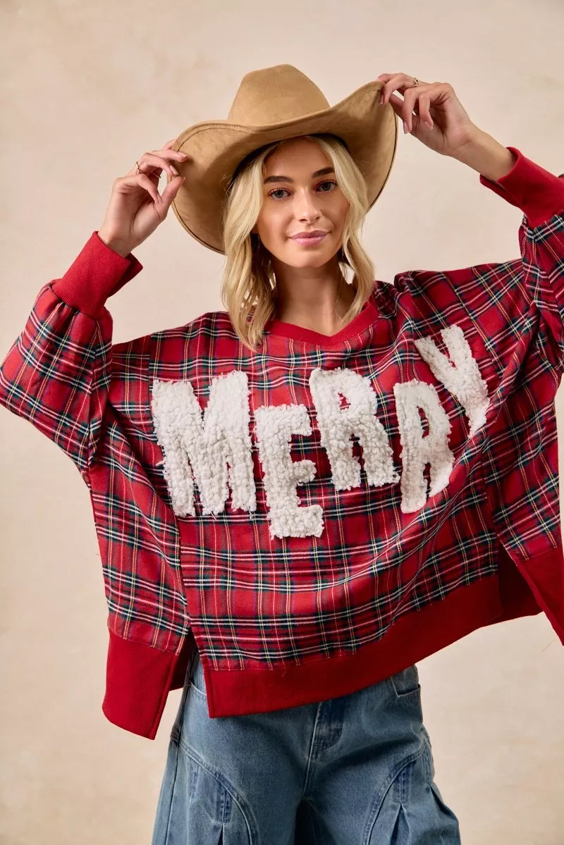 BiBi Merry Letter Patches Christmas Plaid Sweatshirt c05ebe9056544069adc228fcba25520f-Max-Origin
