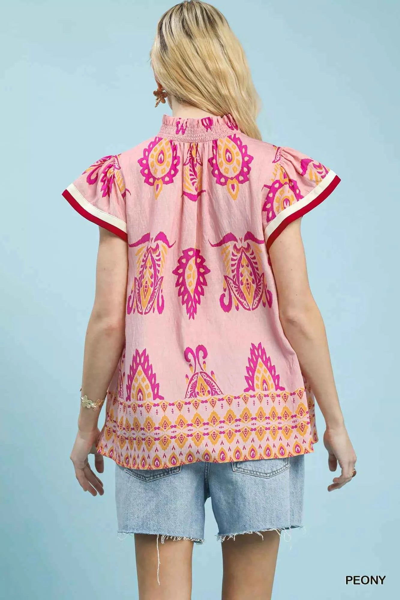 Umgee Border Print Split-Neck Boho Top c0608dbf-99aa-49ec-b0bd-db6d5e9aa8b6-Max-Origin