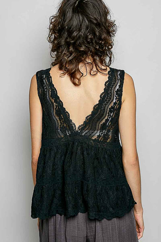 Deep V-Neck Scalloped Lace Sleeveless Top c0642a61-96ec-4118-b4d5-e8c4fe7eb745-Max