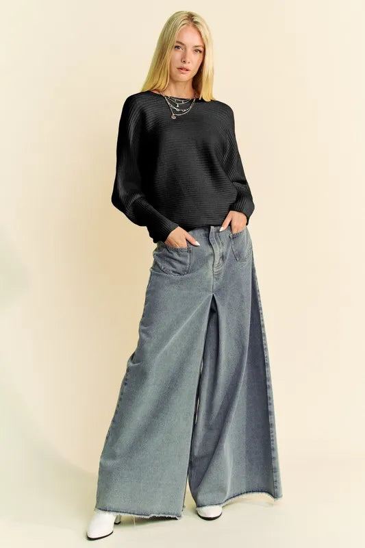 Davi & Dani Round Neck Batwing Sleeve Sweater c06d1604-d131-4e0a-8db6-d433ce1caaf5-Max