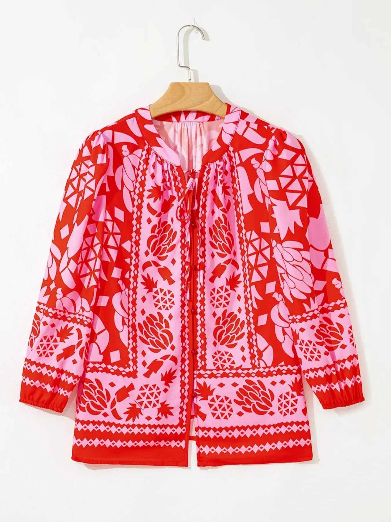 Floral Print Tie-Neck Button Down Shirt c06e1760-f302-44c3-a8d5-adf15c85c2e7-Max-Origin