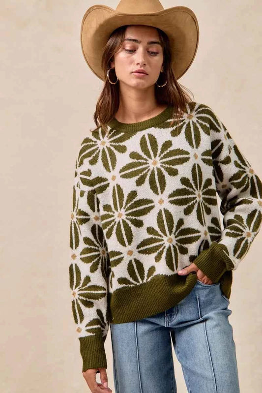 Flower Pattern Long Sleeve Sweater c073560110bb43e7b5232a4f76a14ed0-Max-Origin
