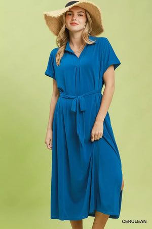 Collared Belted Midi Dress CERULEAN c07a829c-459e-4fe6-a642-01ee7851f07a-Max-Origin