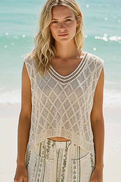 POL V-Neck Crochet Tank with Diamond Weave Knit Patterns c07f6af7-d9b0-4bdb-b34f-c365ba5b75ea-Max