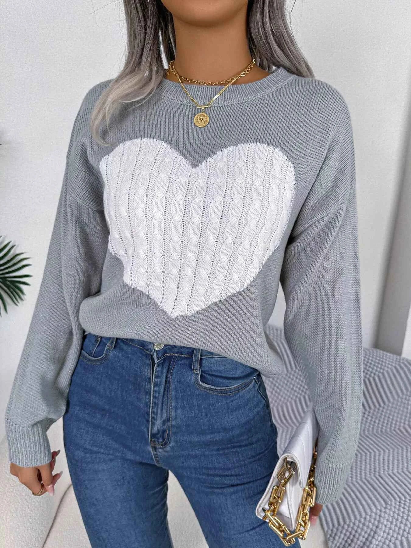 Cable Knit Heart Round Neck Sweater c0853485f4d6481b8951c0fc36af90c6-Max-Origin