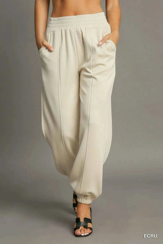 Umgee Drawstring Jogger Pants with Front Seam Detail ECRU c0882d19-3689-4fa3-8c8f-4524cf4144c1-Max-Origin