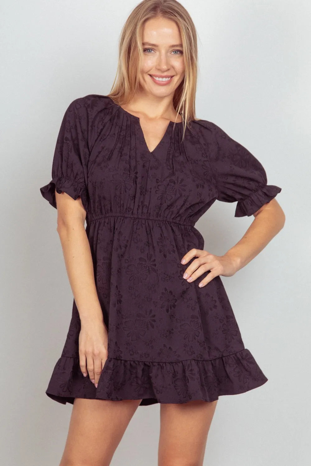 VERY J Floral Textured Woven Ruffled Mini Dress BLACK c0921da1-2059-485a-828b-81a89d4e26e5-Max
