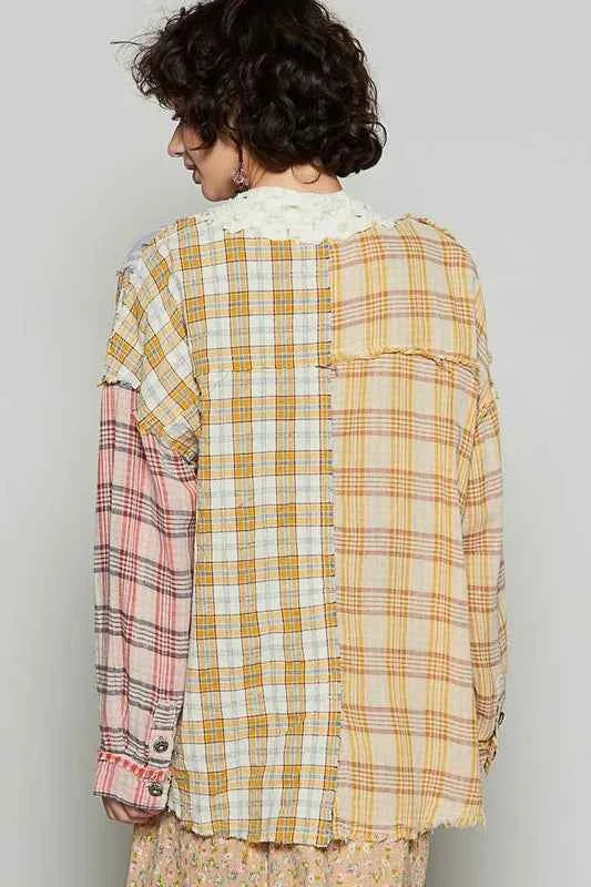 POL Raw Edge Plaid Open Front Cardigan c095329c-883a-4d59-835b-a58f216f87e1-Max