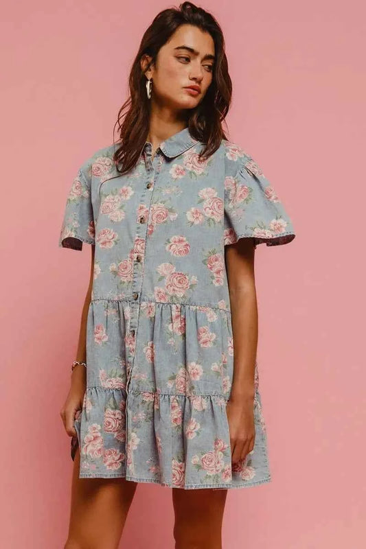 Floral Print Washed Lightweight Tiered Shirt Dress c0953f0129ee4fb0aa92015bc17fdefc-Max-Origin