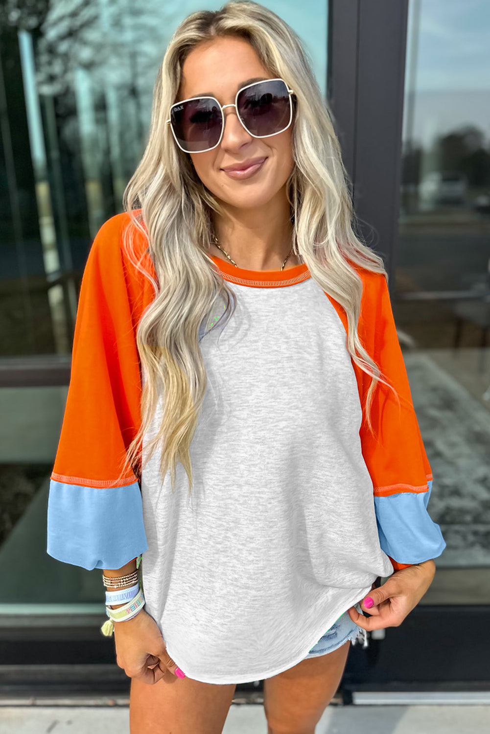 Light Grey Colorblock Raglan Sleeve Loose Fit Top c09f56a7aa2141c9