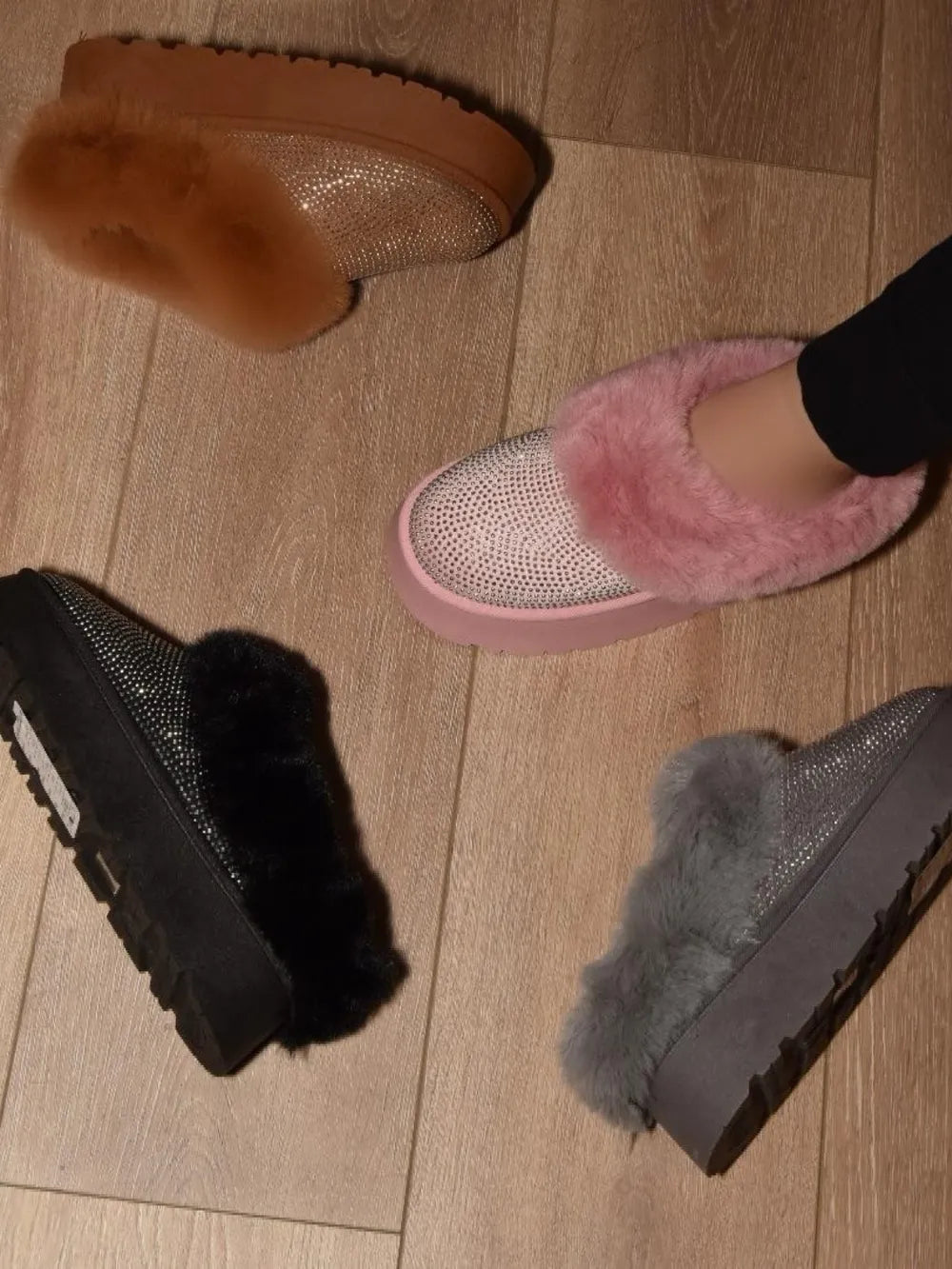 WILD DIVA Embellished Faux Fur Platform Booties c0a3eda2-04ef-488a-85e8-78a7a483e363-Max