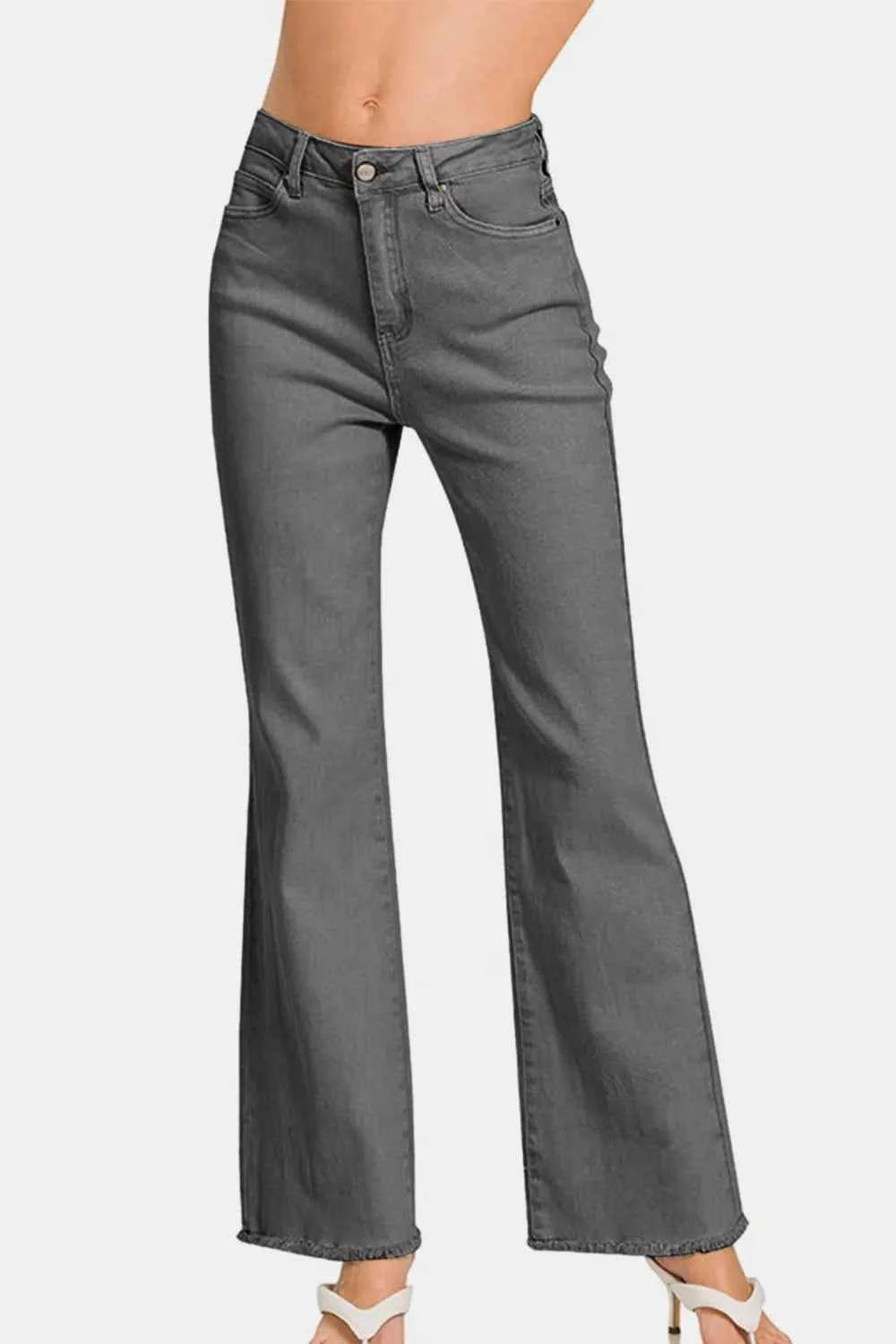 Zenana Acid Washed Frayed Hem Bootcut Jeans c0a8416a-aad8-4fea-b408-9009f8e452eb-Max