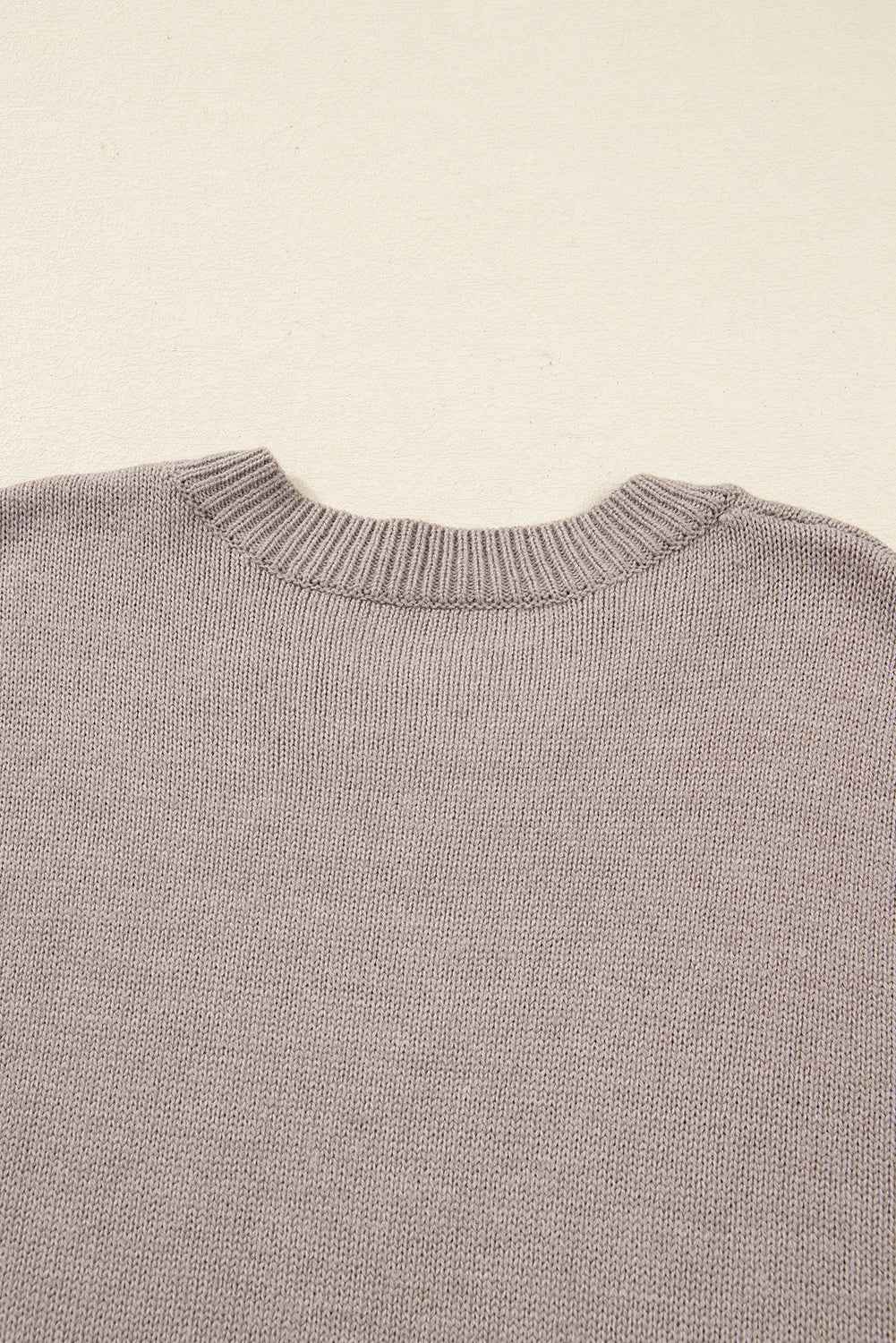 Beige Embroidered Floral Sleeve Round Neck Loose Sweater c0ab0da060863f74