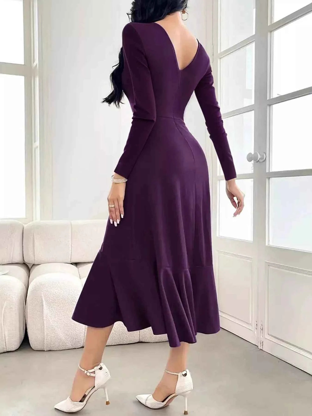 Ruffled Hem Long Sleeve Dress c0b1975335b84e3d807171977fd28aa0-Max-Origin